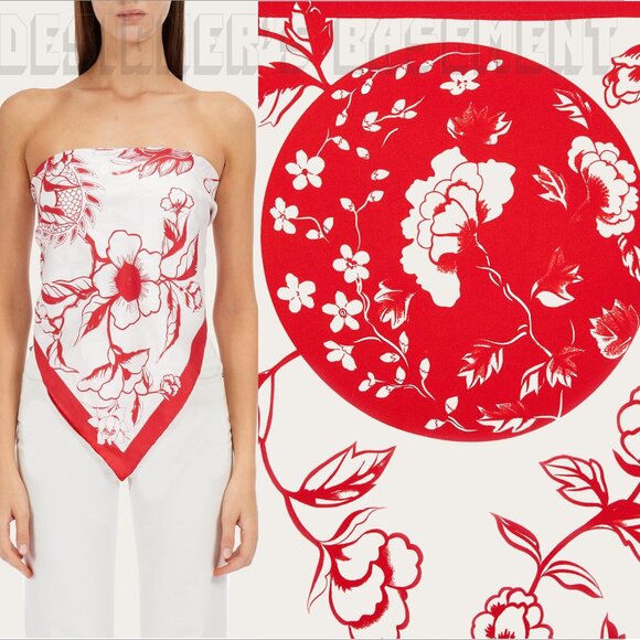 FERRAGAMO red & ivory floral YEAR OF THE DRAGON silk scarf NWT + gift envelope🎁 - Picture 4 of 5